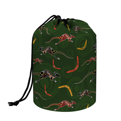 Aboriginal Boomerang And Kangaroo Print Drawstring Makeup Bag