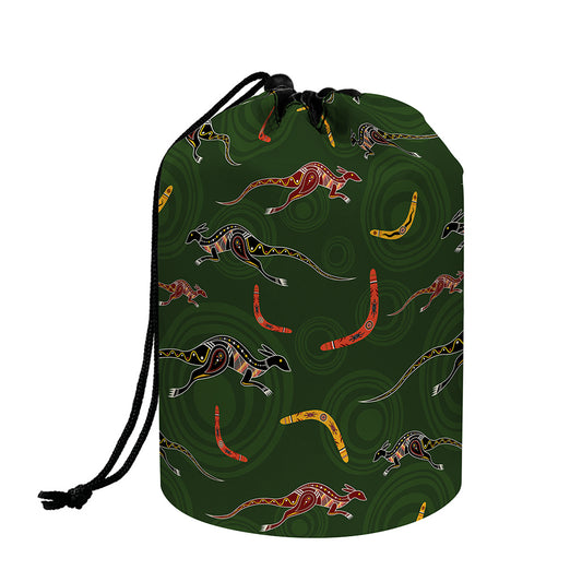 Aboriginal Boomerang And Kangaroo Print Drawstring Makeup Bag