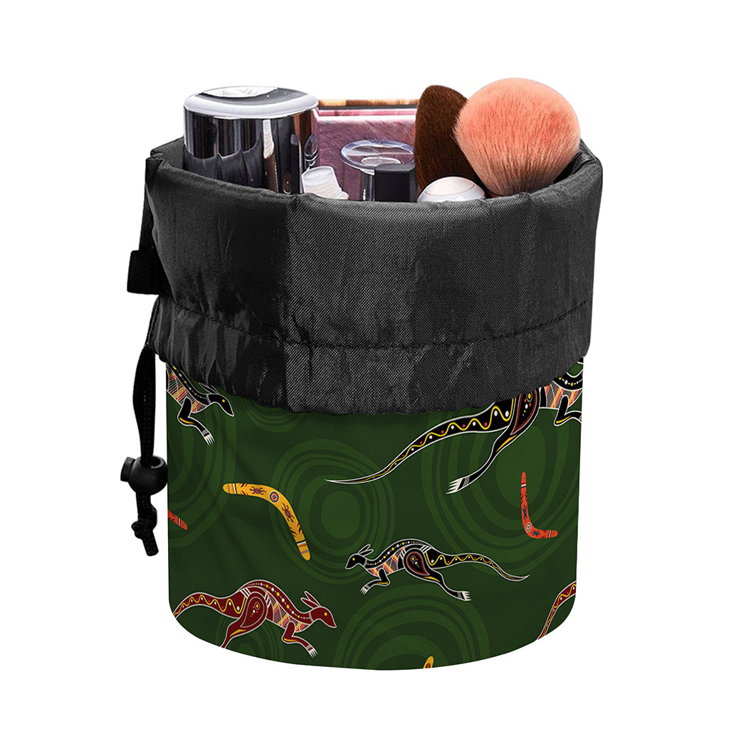 Aboriginal Boomerang And Kangaroo Print Drawstring Makeup Bag