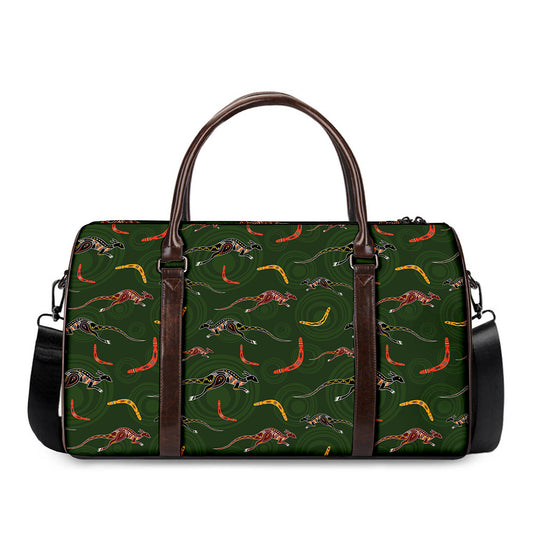 Aboriginal Boomerang And Kangaroo Print Duffle Bag