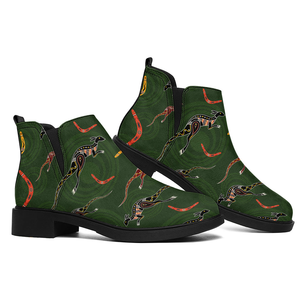 Aboriginal Boomerang And Kangaroo Print Flat Ankle Boots