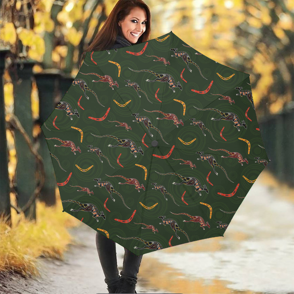 Aboriginal Boomerang And Kangaroo Print Foldable Umbrella