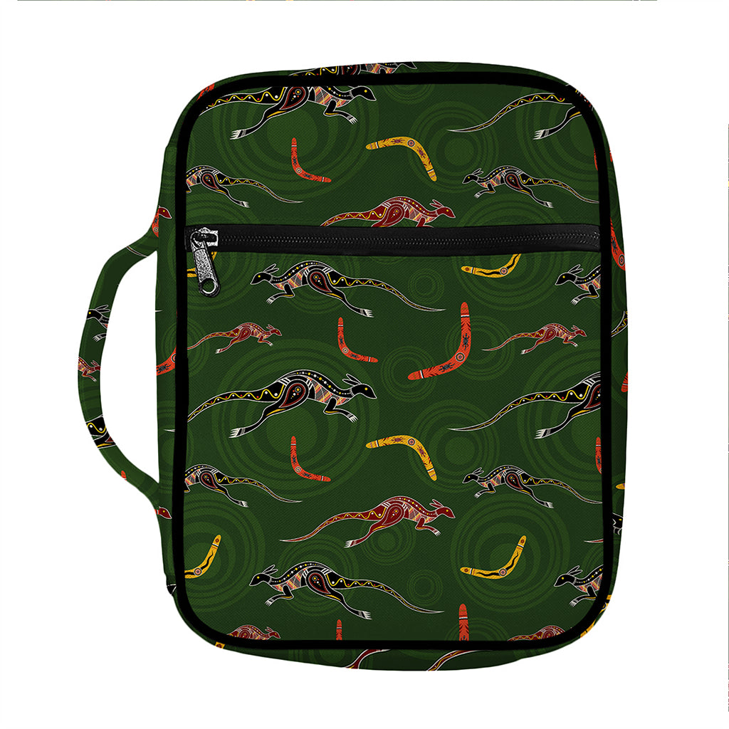 Aboriginal Boomerang And Kangaroo Print Front Pocket Bible Bag