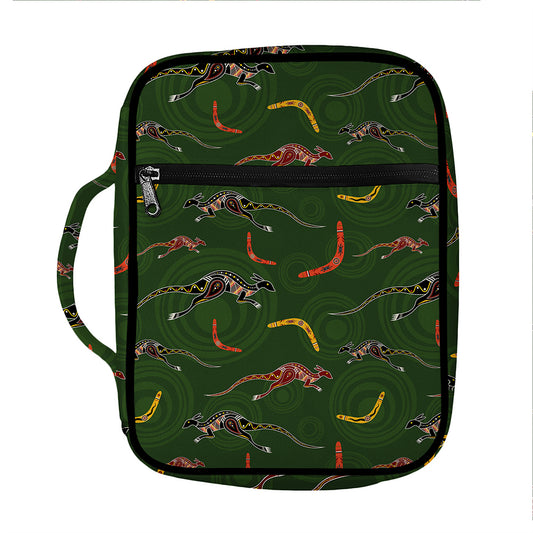 Aboriginal Boomerang And Kangaroo Print Front Pocket Bible Bag