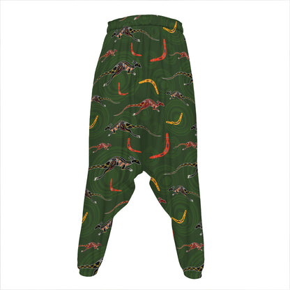 Aboriginal Boomerang And Kangaroo Print Hammer Pants