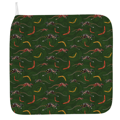 Aboriginal Boomerang And Kangaroo Print Hand Towel