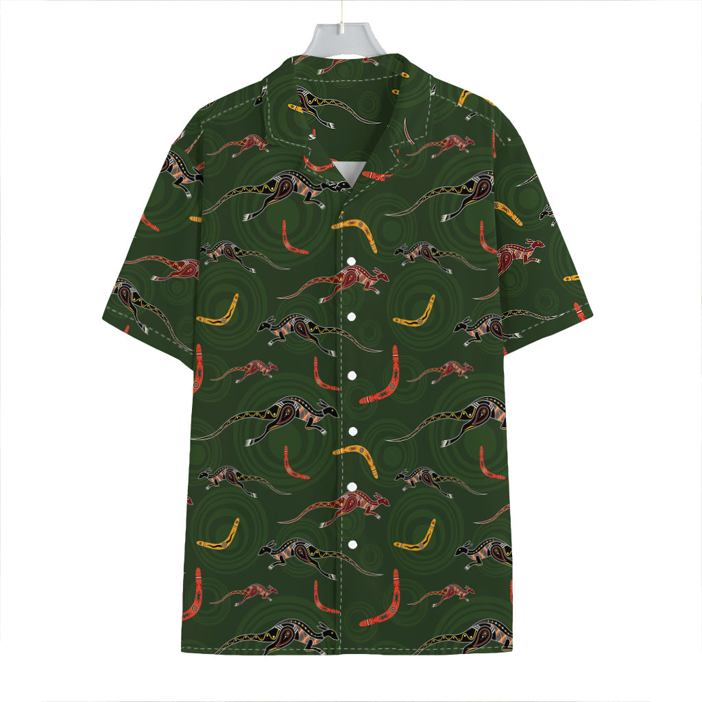 Aboriginal Boomerang And Kangaroo Print Hawaiian Shirt