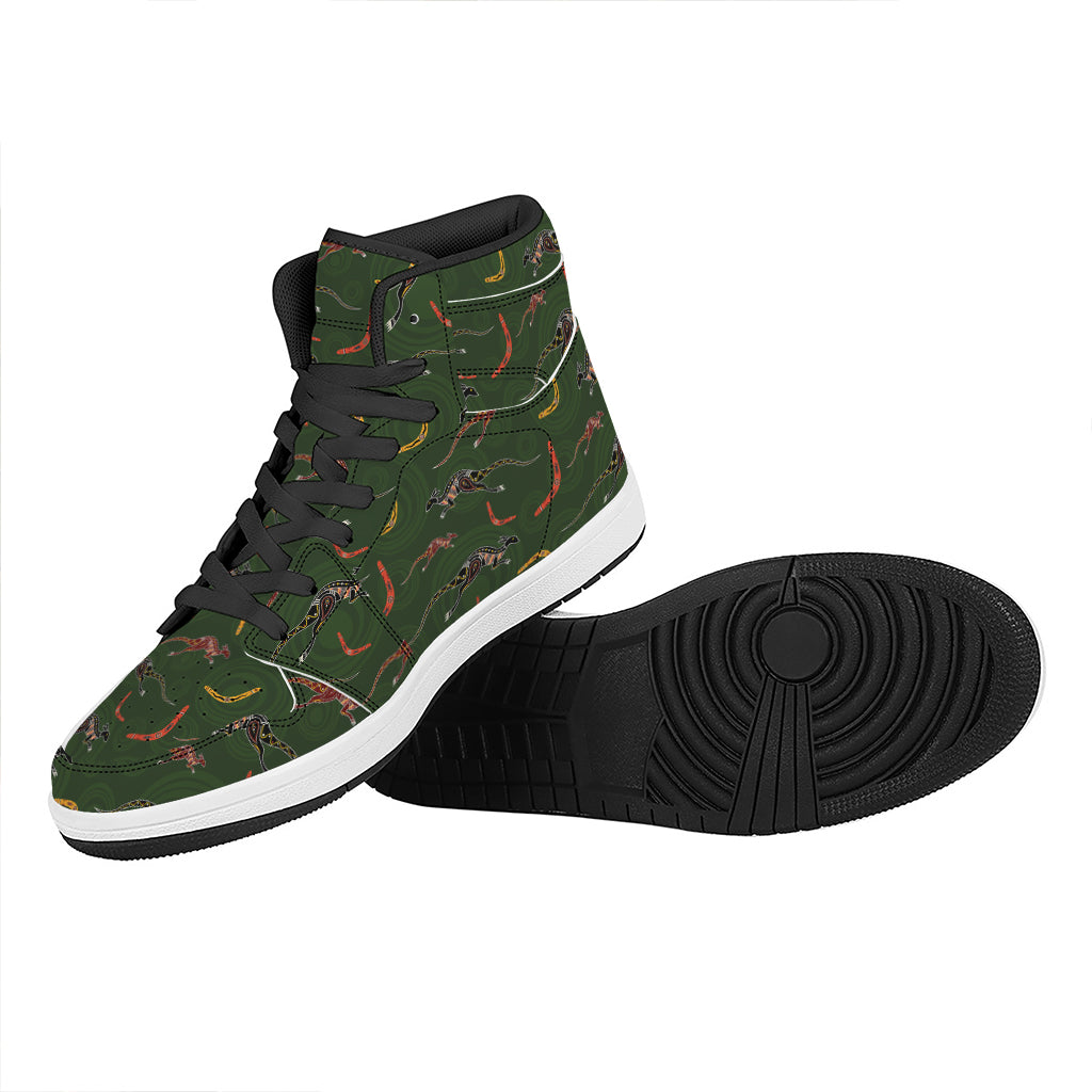 Aboriginal Boomerang And Kangaroo Print High Top Leather Sneakers