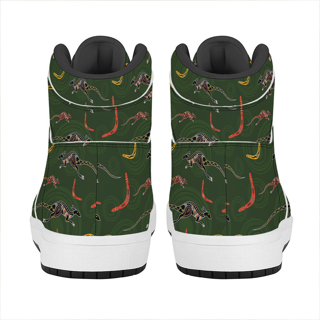 Aboriginal Boomerang And Kangaroo Print High Top Leather Sneakers