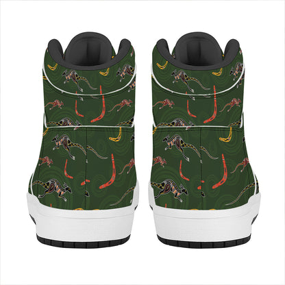 Aboriginal Boomerang And Kangaroo Print High Top Leather Sneakers