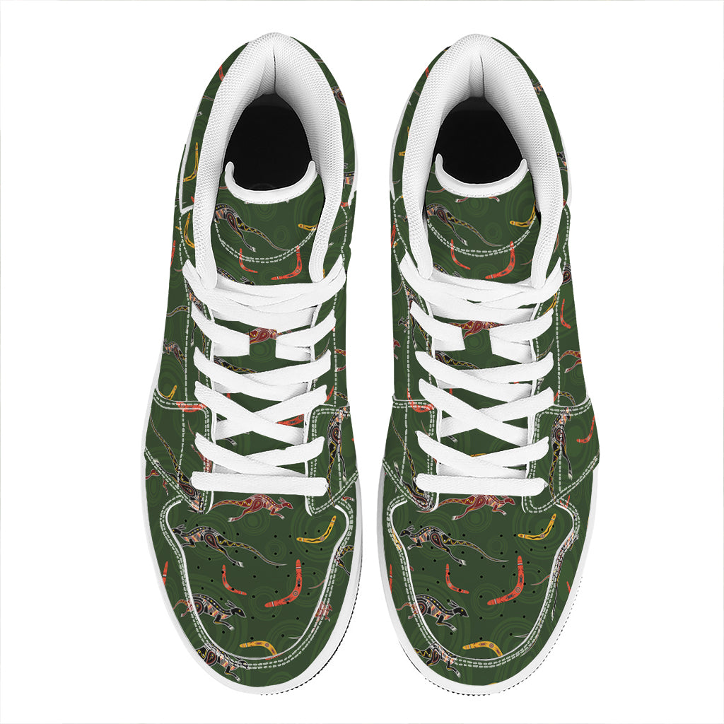 Aboriginal Boomerang And Kangaroo Print High Top Leather Sneakers