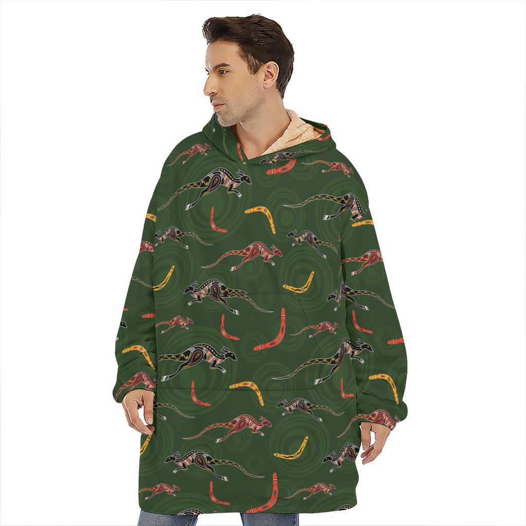 Aboriginal Boomerang And Kangaroo Print Hoodie Blanket