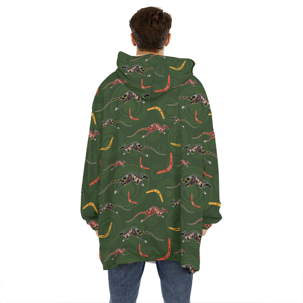 Aboriginal Boomerang And Kangaroo Print Hoodie Blanket