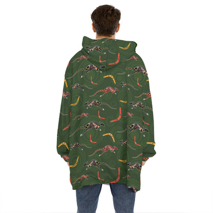 Aboriginal Boomerang And Kangaroo Print Hoodie Blanket