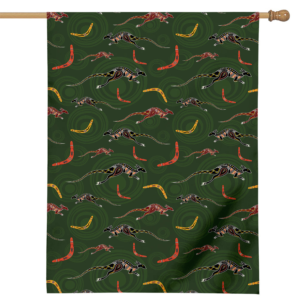 Aboriginal Boomerang And Kangaroo Print House Flag