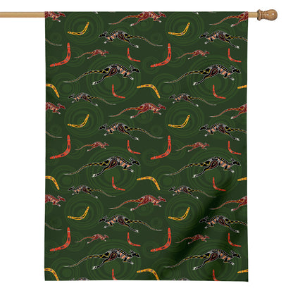 Aboriginal Boomerang And Kangaroo Print House Flag