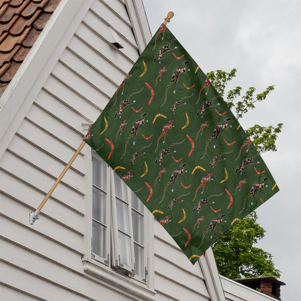 Aboriginal Boomerang And Kangaroo Print House Flag