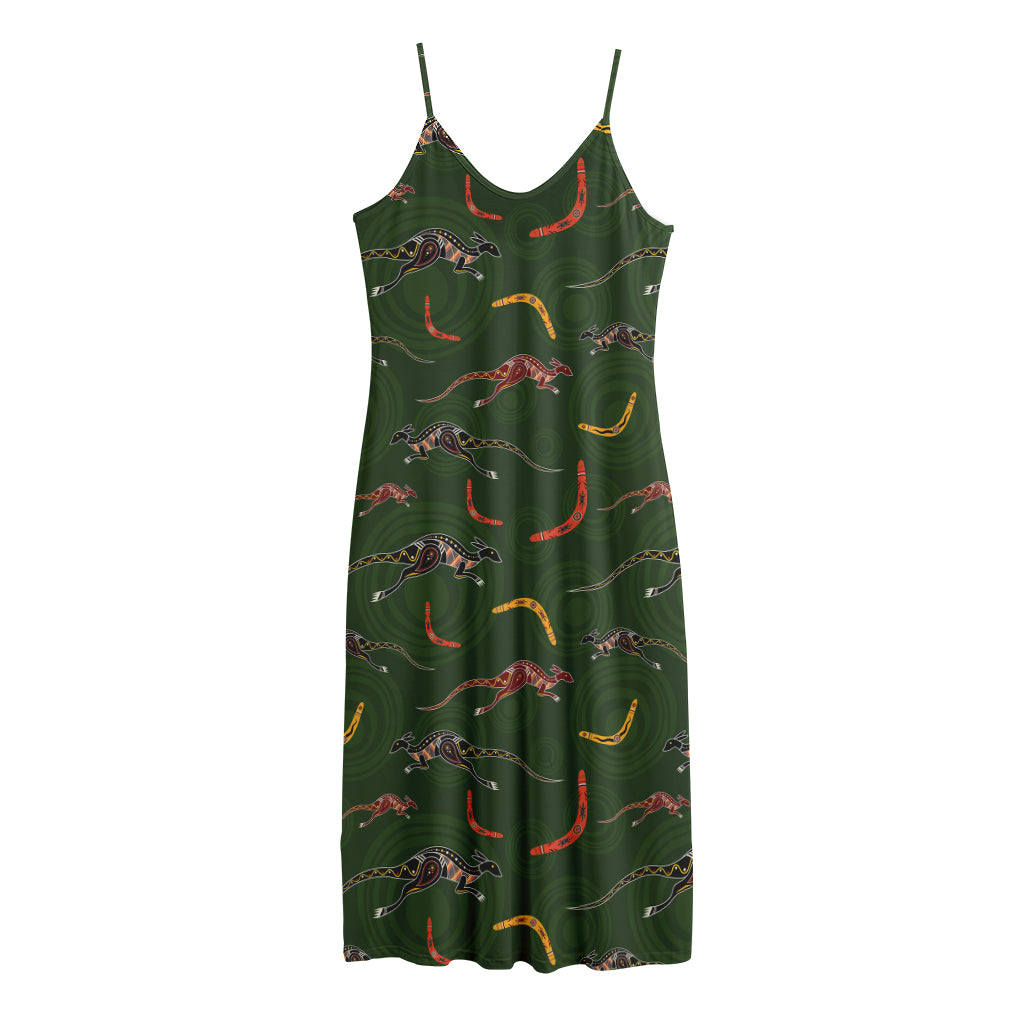 Aboriginal Boomerang And Kangaroo Print Jersey Midi Cami Dress