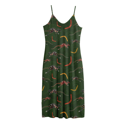 Aboriginal Boomerang And Kangaroo Print Jersey Midi Cami Dress