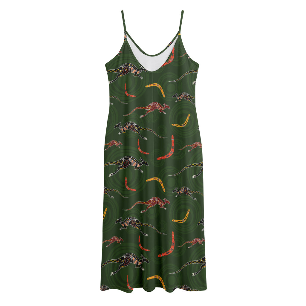 Aboriginal Boomerang And Kangaroo Print Jersey Midi Cami Dress