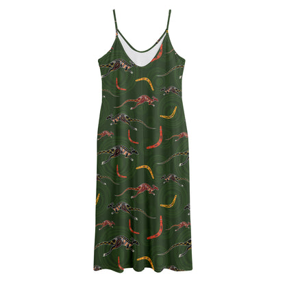 Aboriginal Boomerang And Kangaroo Print Jersey Midi Cami Dress