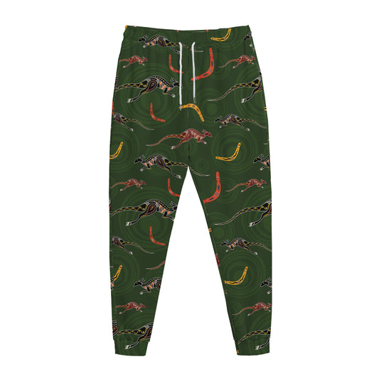 Aboriginal Boomerang And Kangaroo Print Jogger Pants