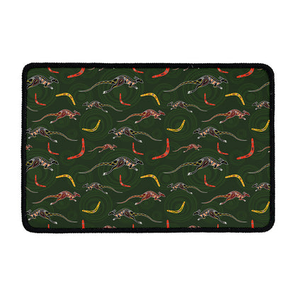 Aboriginal Boomerang And Kangaroo Print Kitchen Mat