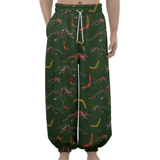 Aboriginal Boomerang And Kangaroo Print Lantern Pants