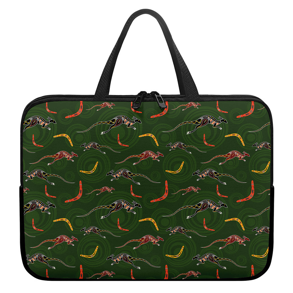 Aboriginal Boomerang And Kangaroo Print Laptop Sleeve With Handle