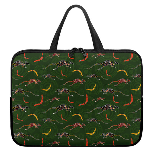 Aboriginal Boomerang And Kangaroo Print Laptop Sleeve With Handle