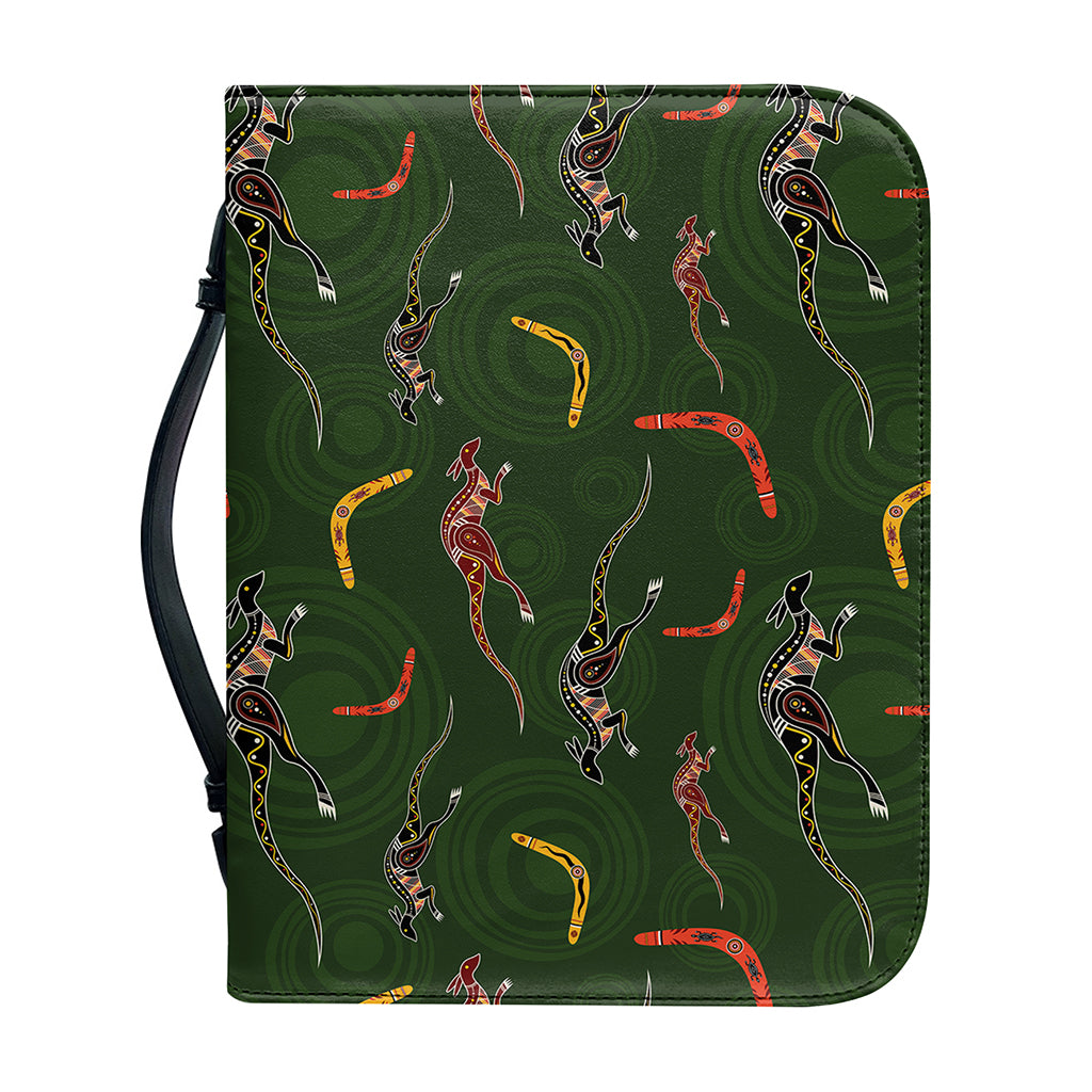Aboriginal Boomerang And Kangaroo Print Leather Bible Cover