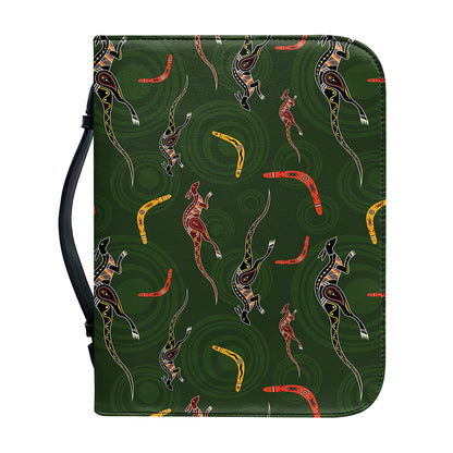 Aboriginal Boomerang And Kangaroo Print Leather Bible Cover