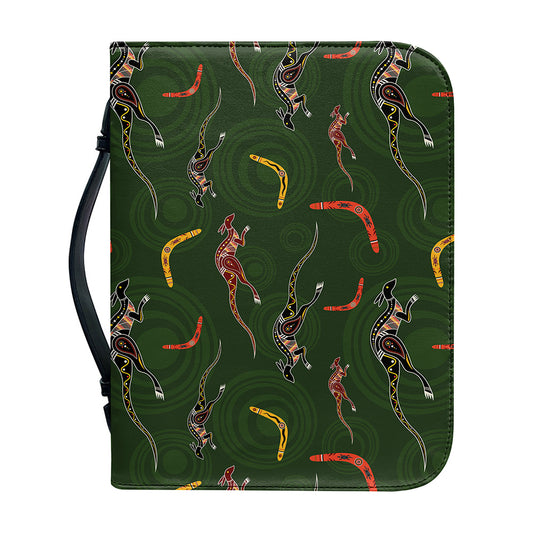 Aboriginal Boomerang And Kangaroo Print Leather Bible Cover