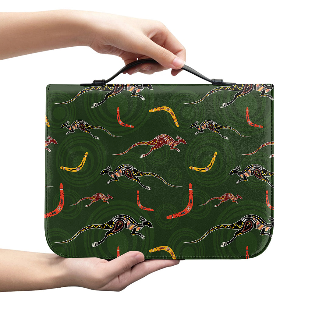 Aboriginal Boomerang And Kangaroo Print Leather Bible Cover