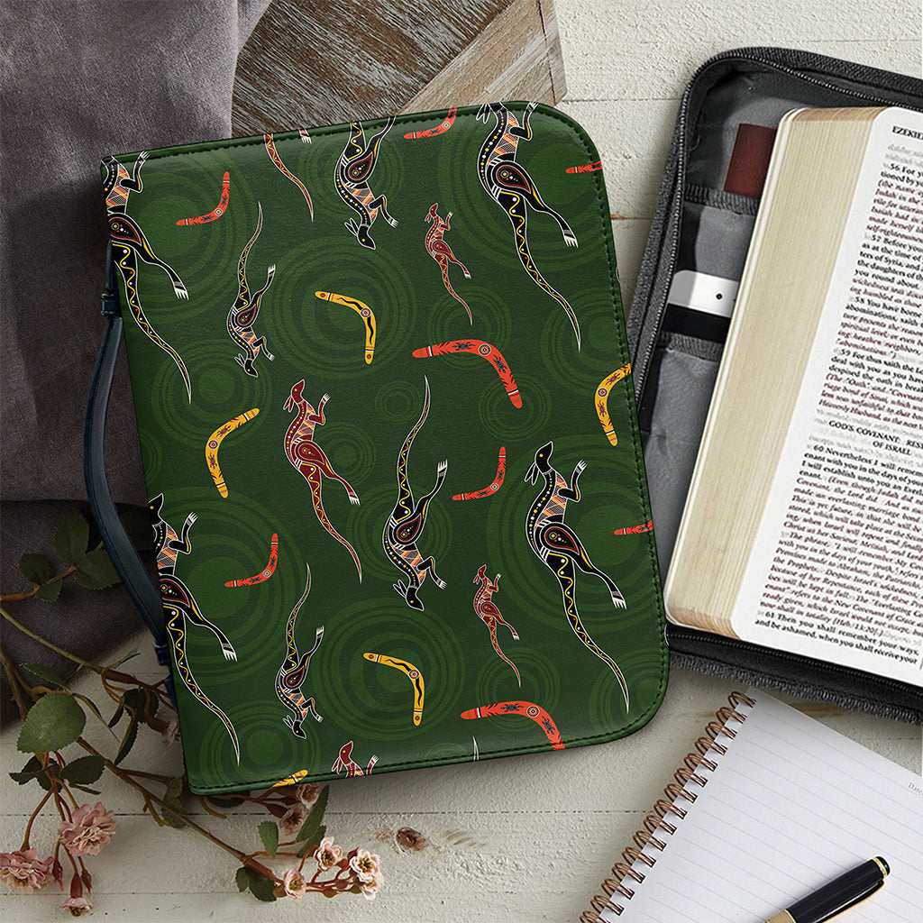 Aboriginal Boomerang And Kangaroo Print Leather Bible Cover