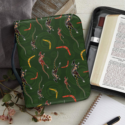 Aboriginal Boomerang And Kangaroo Print Leather Bible Cover