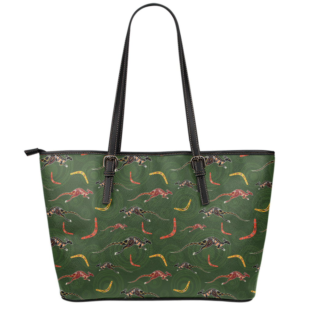 Aboriginal Boomerang And Kangaroo Print Leather Tote Bag