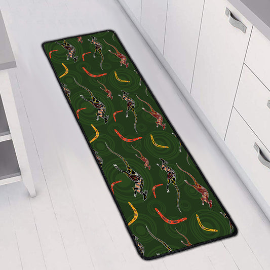 Aboriginal Boomerang And Kangaroo Print Long Kitchen Mat