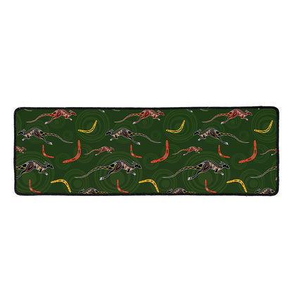 Aboriginal Boomerang And Kangaroo Print Long Kitchen Mat