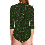 Aboriginal Boomerang And Kangaroo Print Long Sleeve Swimsuit