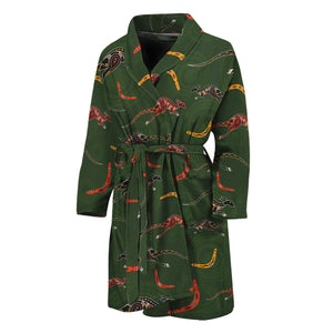 Aboriginal Boomerang And Kangaroo Print Men's Bathrobe