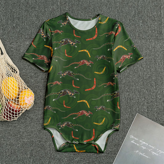 Aboriginal Boomerang And Kangaroo Print Men's Bodysuit
