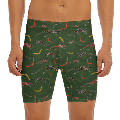 Aboriginal Boomerang And Kangaroo Print Men's Long Boxer Briefs