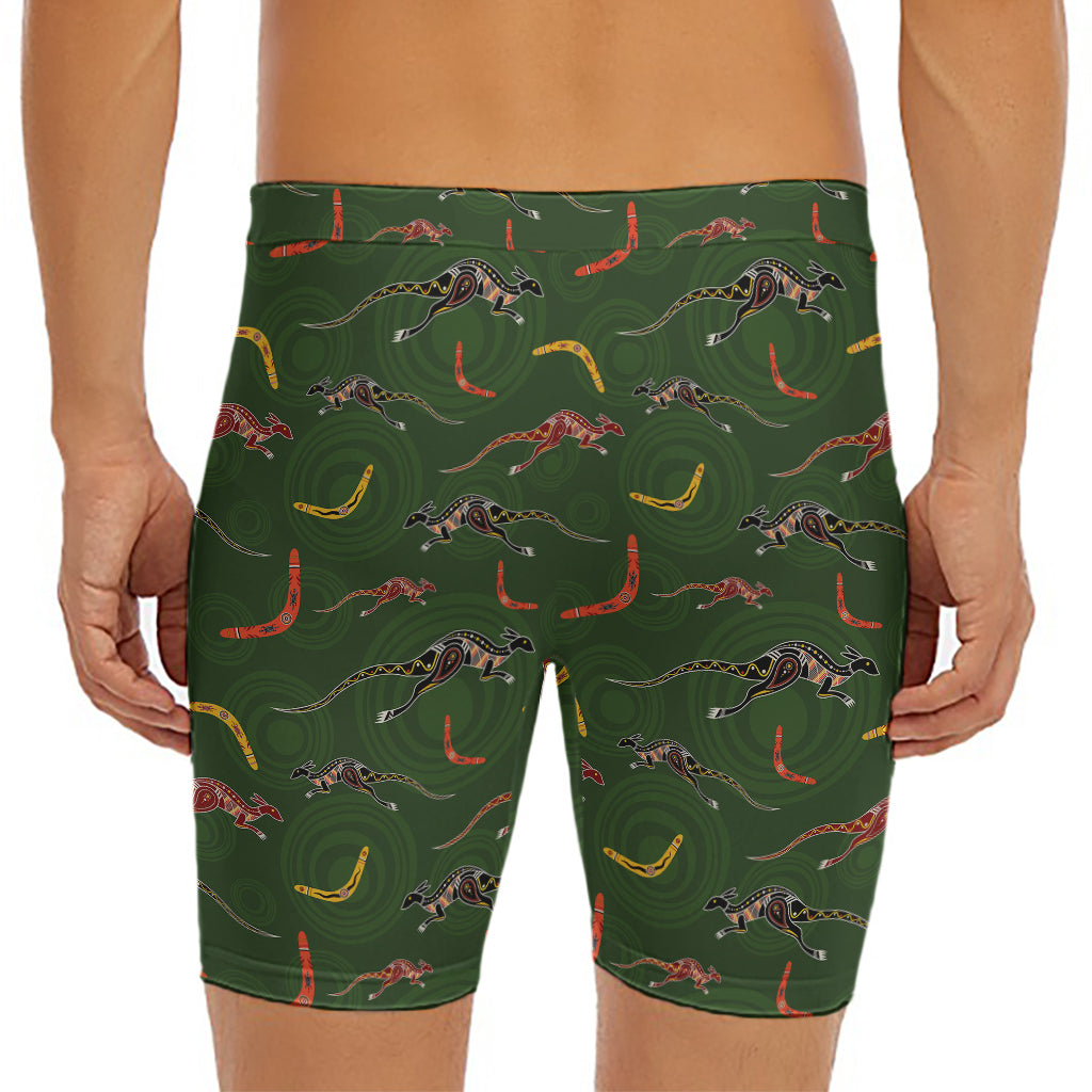 Aboriginal Boomerang And Kangaroo Print Men's Long Boxer Briefs