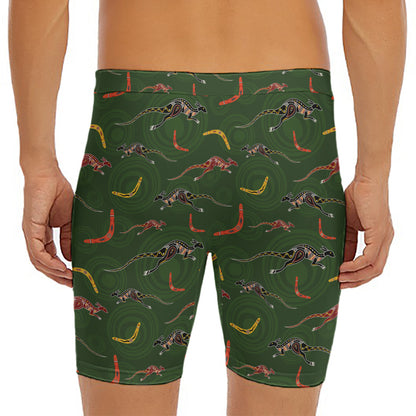 Aboriginal Boomerang And Kangaroo Print Men's Long Boxer Briefs