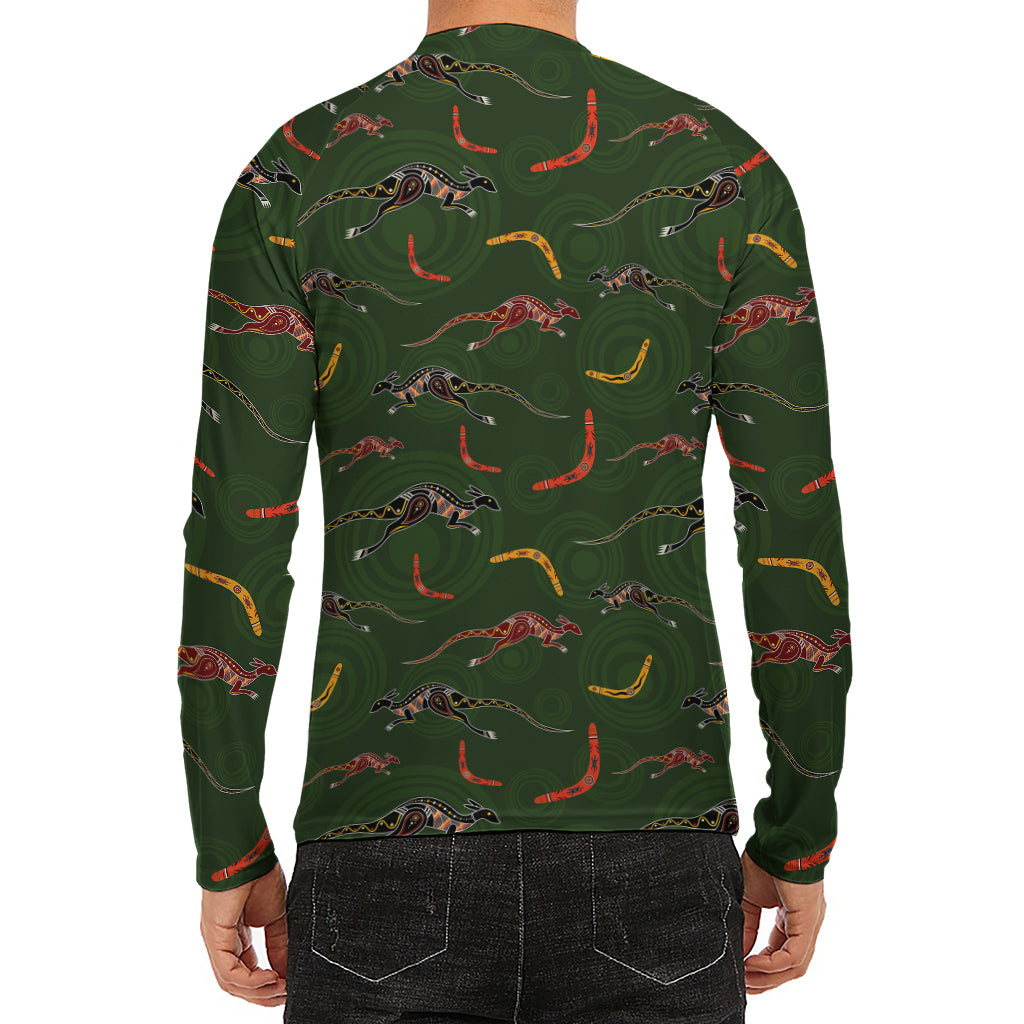 Aboriginal Boomerang And Kangaroo Print Men's Long Sleeve Rash Guard