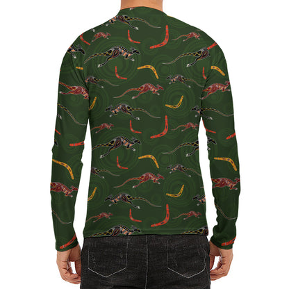 Aboriginal Boomerang And Kangaroo Print Men's Long Sleeve Rash Guard