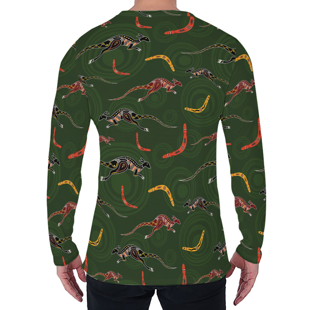 Aboriginal Boomerang And Kangaroo Print Men's Long Sleeve T-Shirt