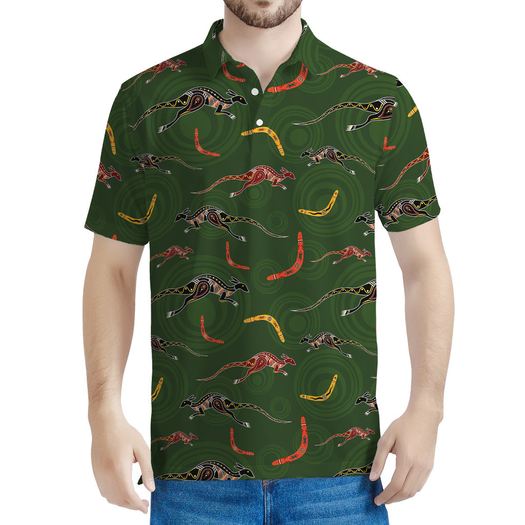 Aboriginal Boomerang And Kangaroo Print Men's Polo Shirt