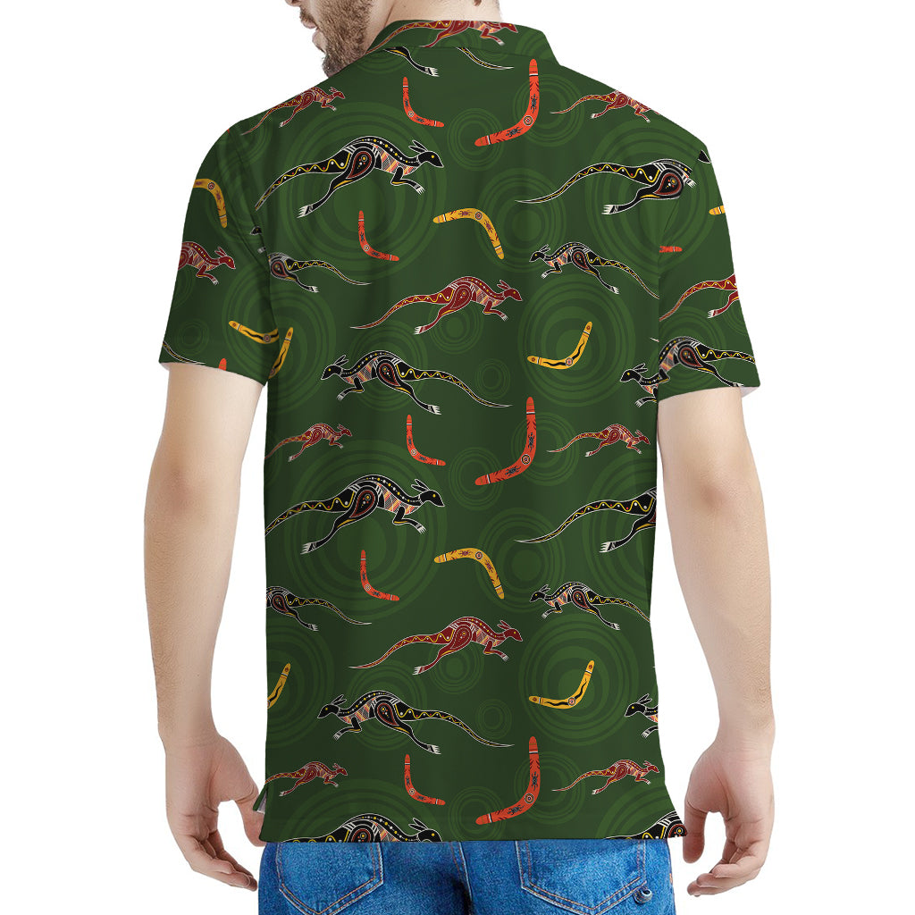 Aboriginal Boomerang And Kangaroo Print Men's Polo Shirt